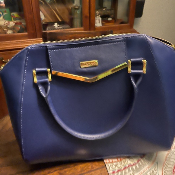 JOY & IMAN Couture Leather Satchel & Clutch with Velvet Detail - Navy - Picture 8 of 8